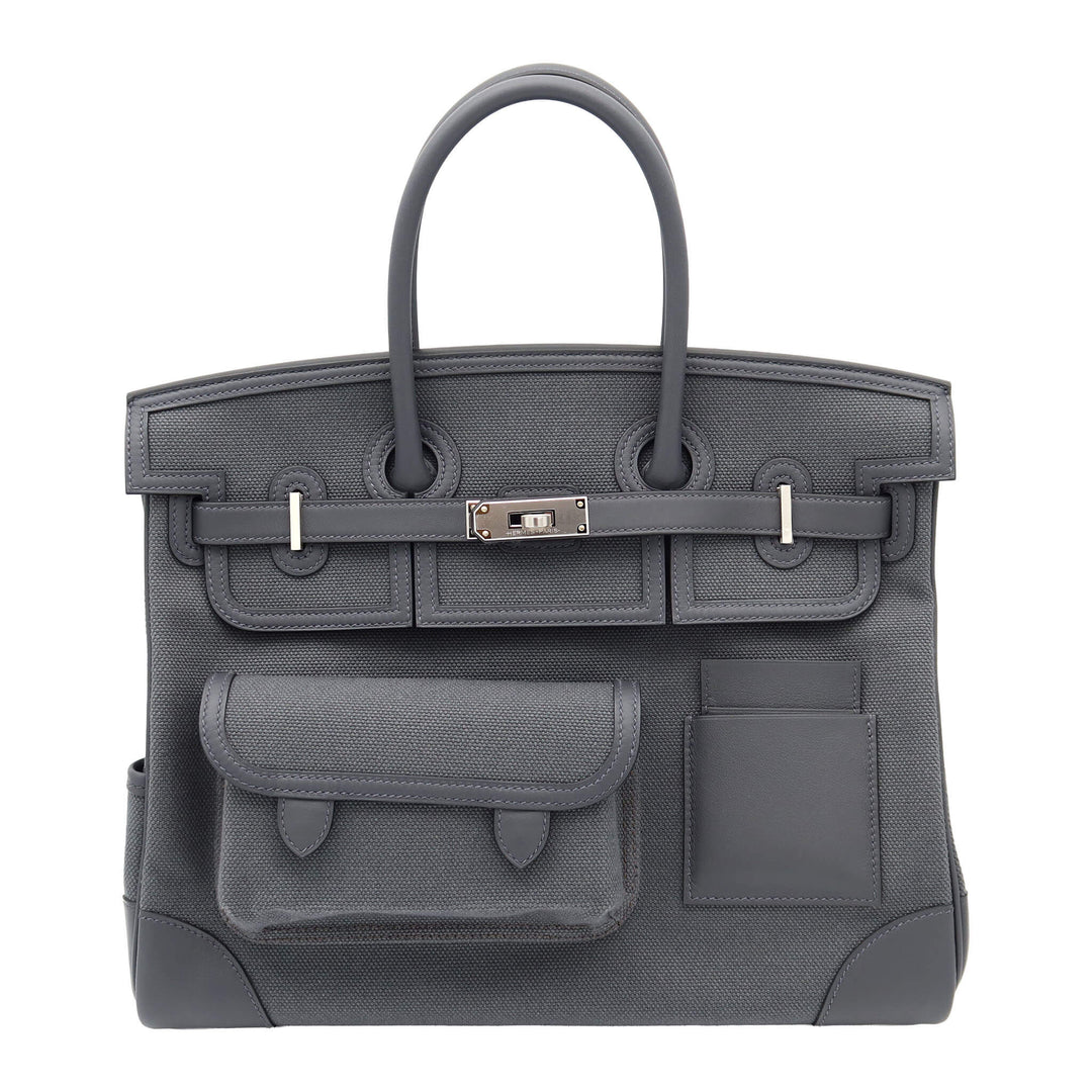 HERMES Birkin35 Cargo Gris Misty Toile H/Swift Palladium Hardware StampK