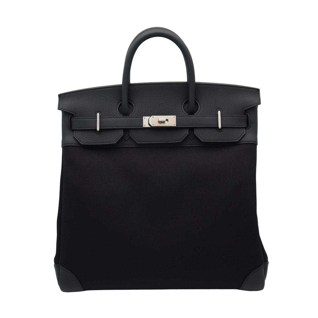 Hermès Haut à Courroies 40 Black Toile/Evergrain Palladium Hardware B Stamp