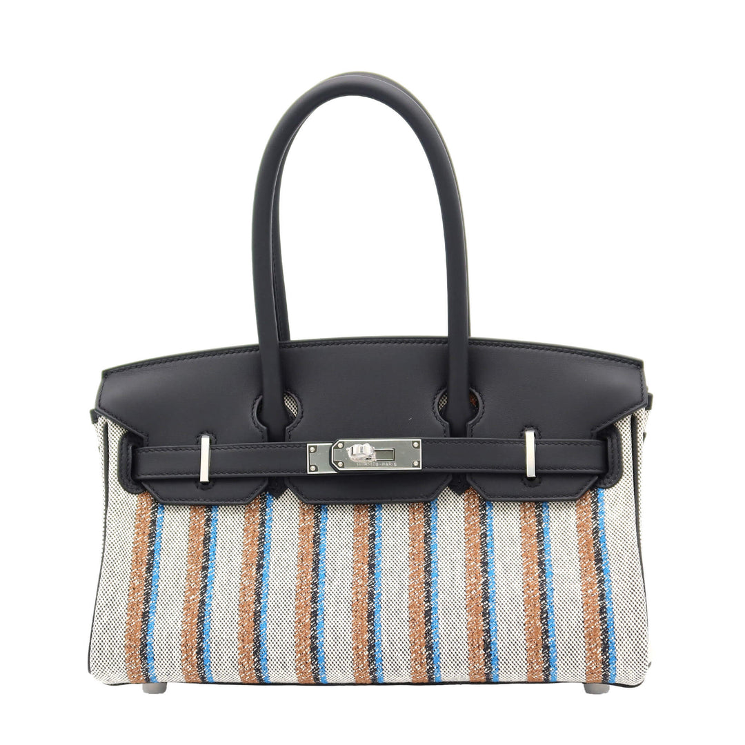 Hermès Birkin Shoulder 29 Black Multicolor Swift/Toile Palladium Hardware K Stamp