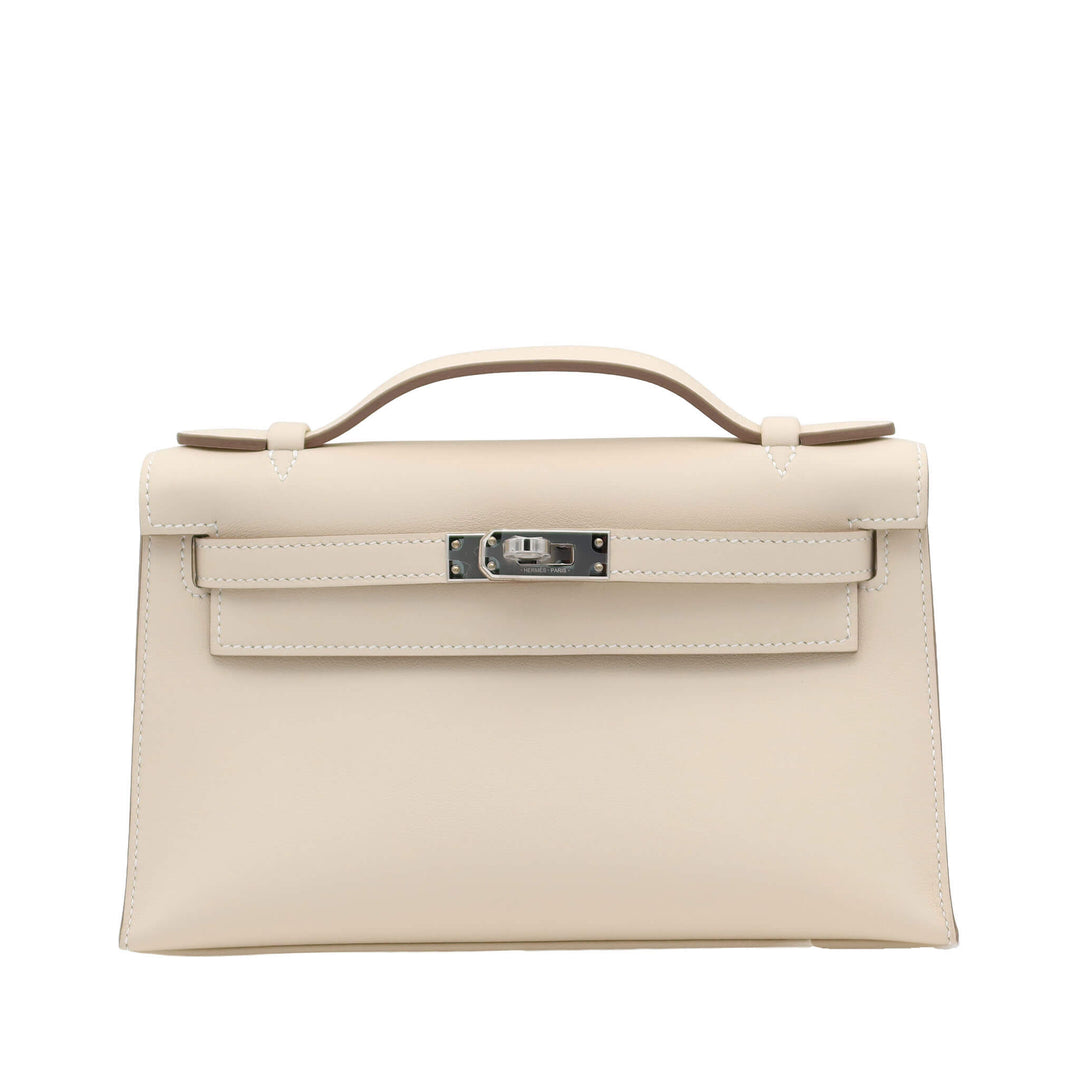 Hermès Pochette Kelly Craie Swift Palladium Hardware K Stamp