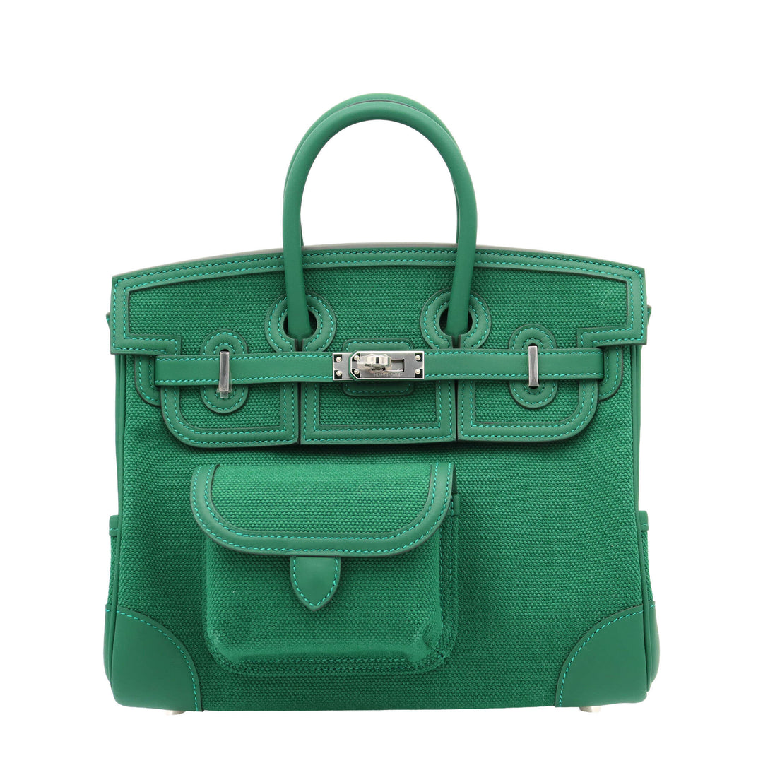 Hermès Birkin 25 Cargo Vert Vertigo Toile Ash Palladium Hardware K Stamp