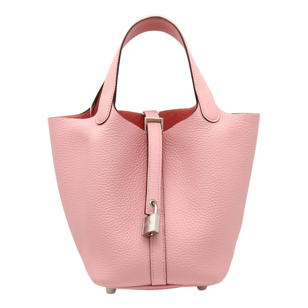 HERMES Picotin Lock 18 Rose Sakura Clemence Palladium Hardware StampW