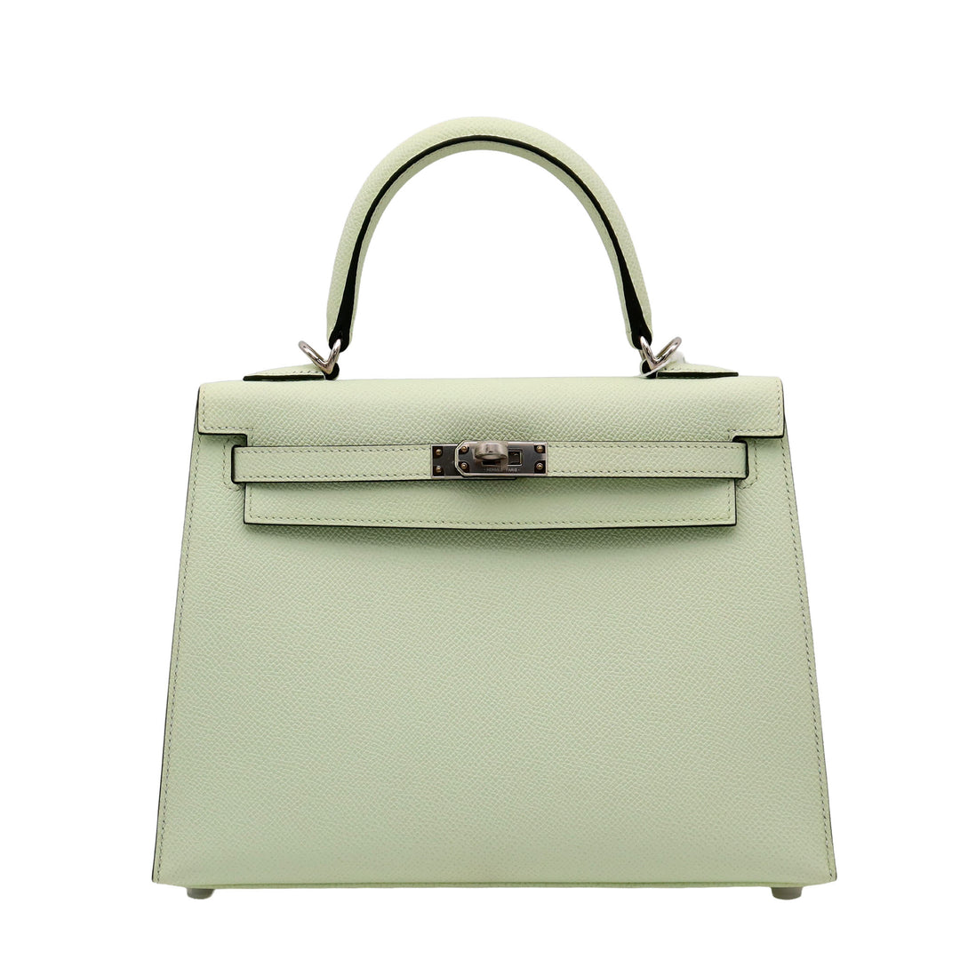 Hermès Kelly 25 Vert Fizz Epsom Silver Hardware W Stamp