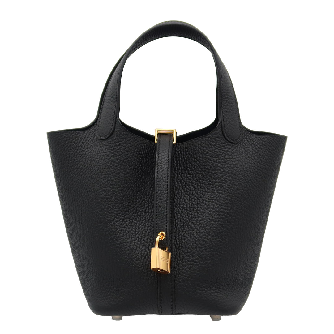 HERMÈS Hermès Picotin Lock 18 Black Taurillon Clemence Leather with Gold Hardware and K Stamp