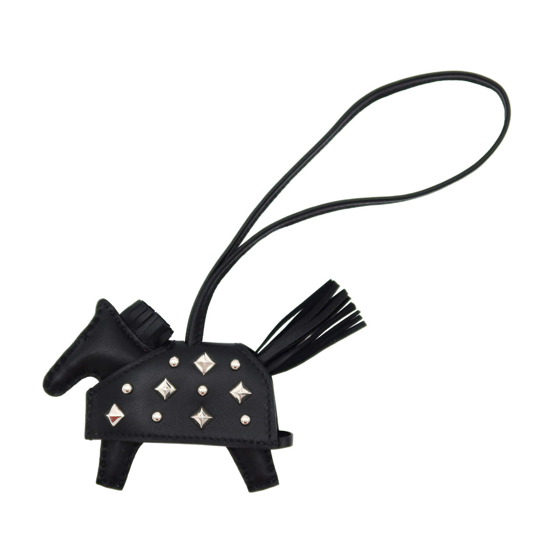HERMÈS Hermès Rodeo Rock PM Bag Charm with Studs, Black, Anjo Milo (Lamb)/Swift