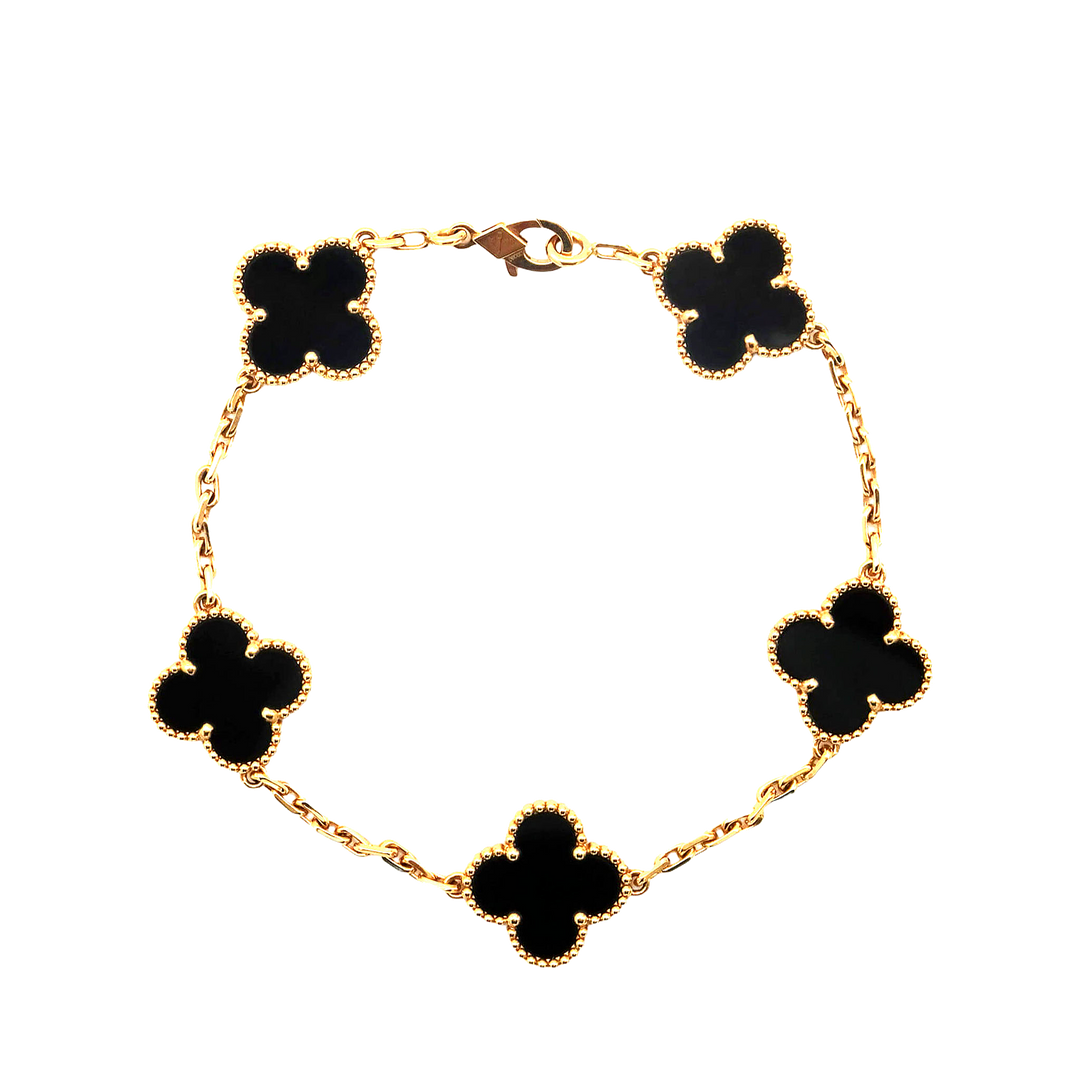 ヴァンクリーフアーペル  ヴィンテージ アルハンブラ  ブレスレット  5モチーフ  18K  イエローゴールド  オニキス - GINZA CELIA
