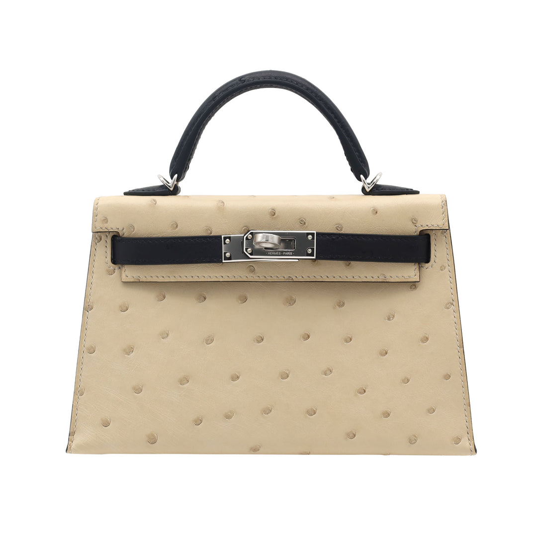 HERMES  エルメス  ミニケリー ドゥ  SPO  ブラック パルシュマン  オーストリッチ  シルバー金具  K 刻印 - GINZA CELIA