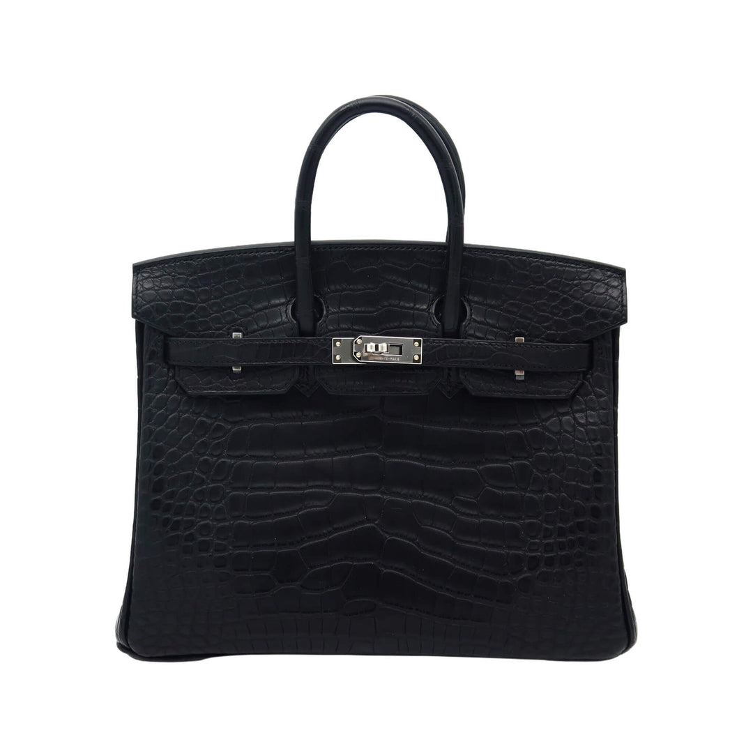 HERMES  エルメス  バーキン 25  ブラック  アリゲーターマット  シルバー金具  K 刻印 - GINZA CELIA