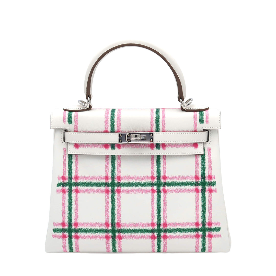 HERMES  エルメス  ケリー25  タータンライト  グリペール バブルガム ヴェールモワイヤン  スイフト  シルバー金具  K 刻印 - GINZA CELIA