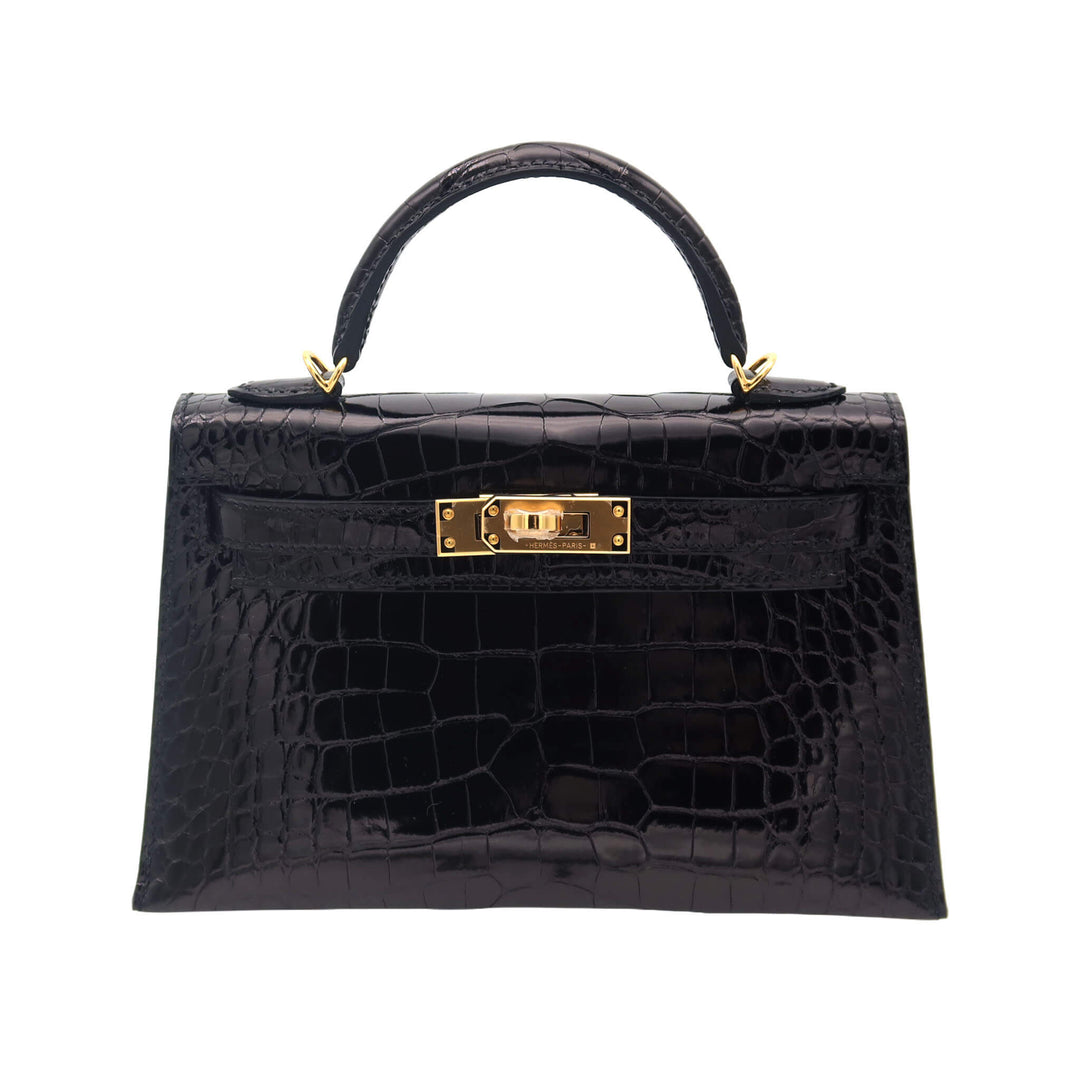 HERMES  エルメス  ミニケリー ドゥ  ブラック  アリゲーターシャイン  ゴールド金具  K 刻印 - GINZA CELIA