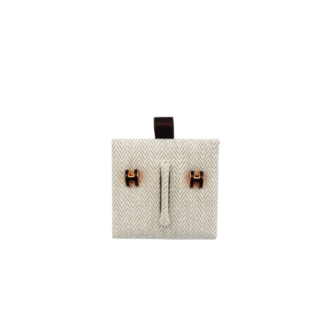 HERMES  エルメス  ピアス  ミニ・ポップH  ブラック  ピンクゴールド金具 - GINZA CELIA
