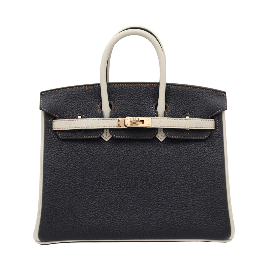 Hermès Birkin 25 Special Order Black / Gris Perle Togo Champagne Gold Hardware K Stamp Brand New