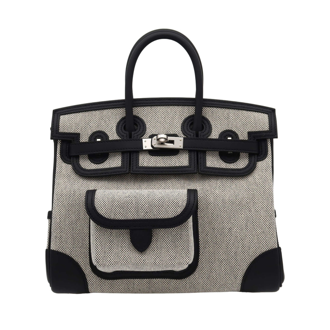 Hermès Birkin 25 Cargo Black Toile Goeland / Swift Palladium Hardware K Stamp Brand New