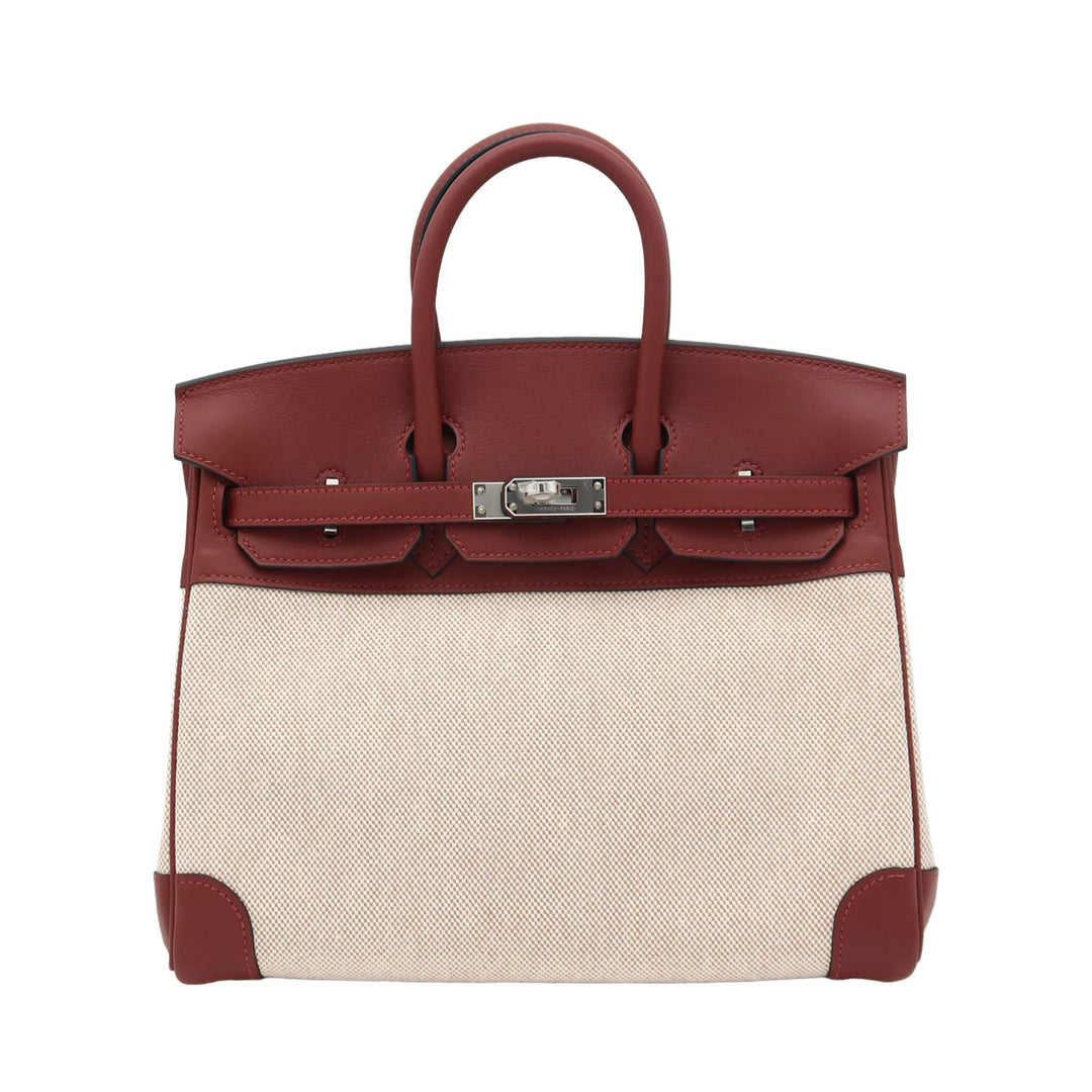 HERMES エルメスバーキン25　ルージュアッシュ/エクリュ　トワル/スイフト　シルバー金具　B刻印