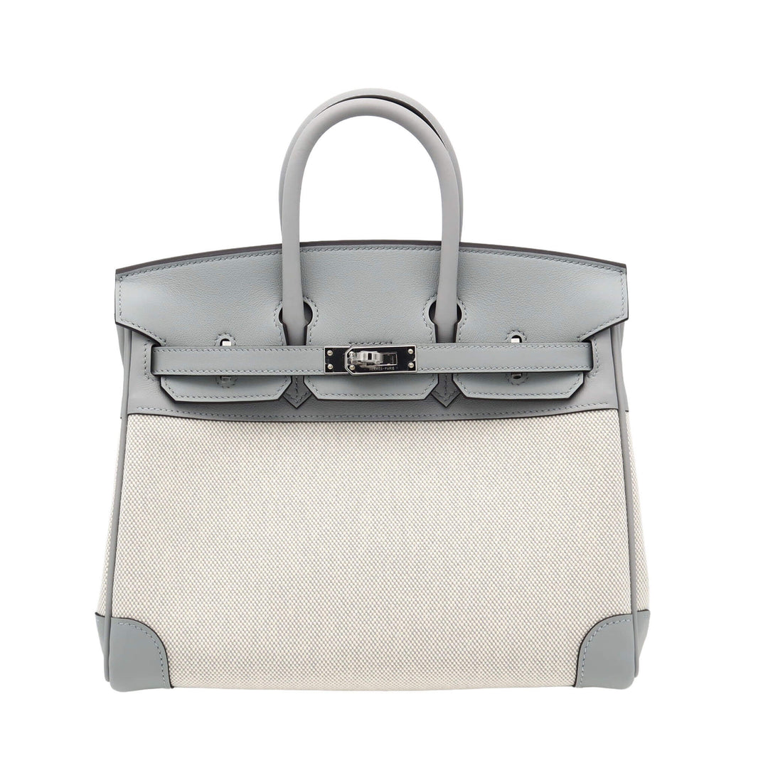 HERMES エルメス  バーキン25　ブルーグラシェ　トワル/スイフト　シルバー金具　K刻印