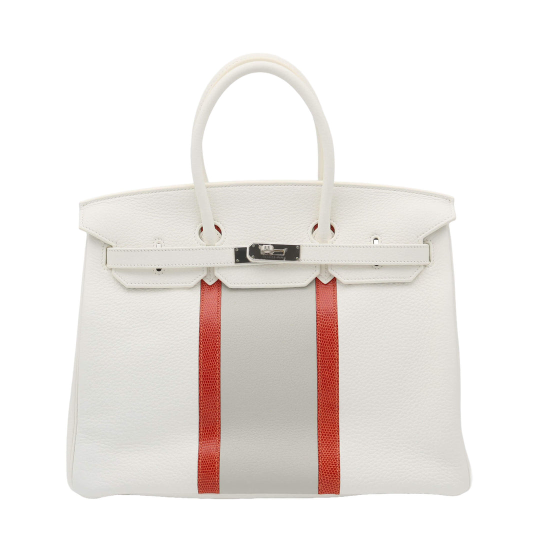 HERMES エルメスバーキン35　クラブ　ホワイト/サンギーヌ/パールグレー　トリヨンクレマンス/リザード　シルバー金具　□O金具
