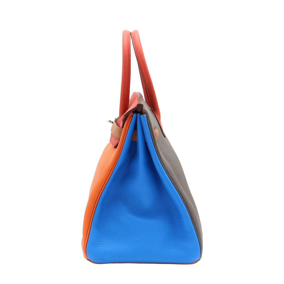 HERMES エルメスバーキン35　ルメスオレンジ/サンギーヌ/ブルーラン/ブルーイドラ/エタン/ゴールド　トリヨンクレマンス　シルバー金具　□P刻印