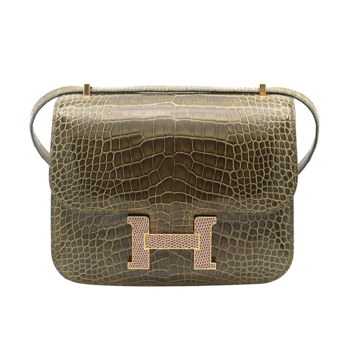 HERMES  エルメス  コンスタンス マルケット 18   ヴェールヴェロネーズ グリアガット  アリゲーターシャイン リザード  ゴールド金具  X 刻印 - GINZA CELIA