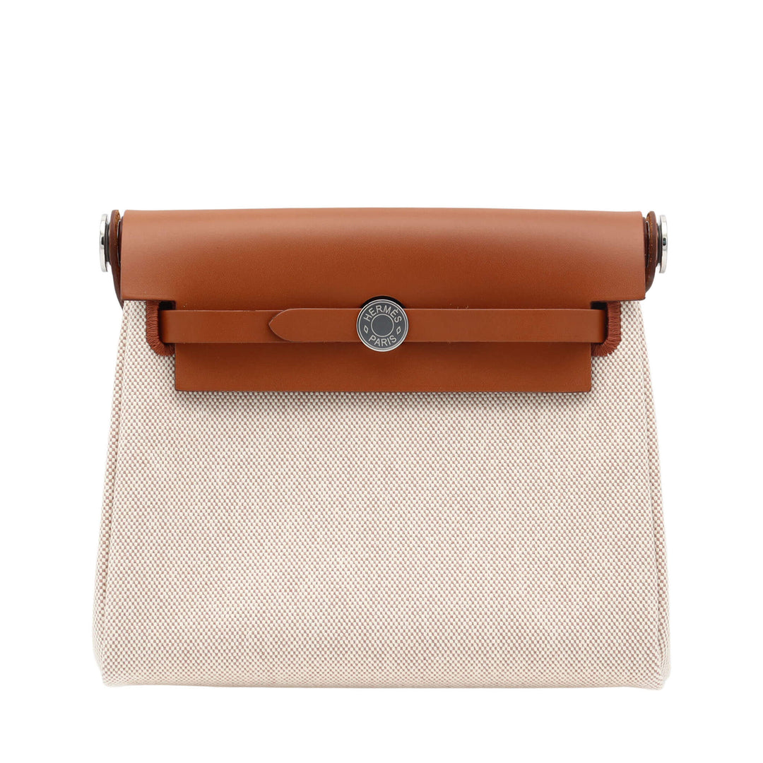 HERMES エルメスエールバッグ　ジップ　ミニ　ナチュラルサブレ 　ヴァッシュハンター/トワル　シルバー金具　Ｋ刻印