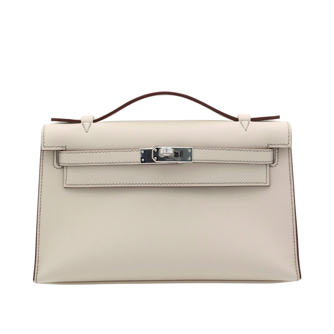 Hermès Kelly Pochette SPO Beton/Gold Swift Palladium Hardware K Stamp Brand New