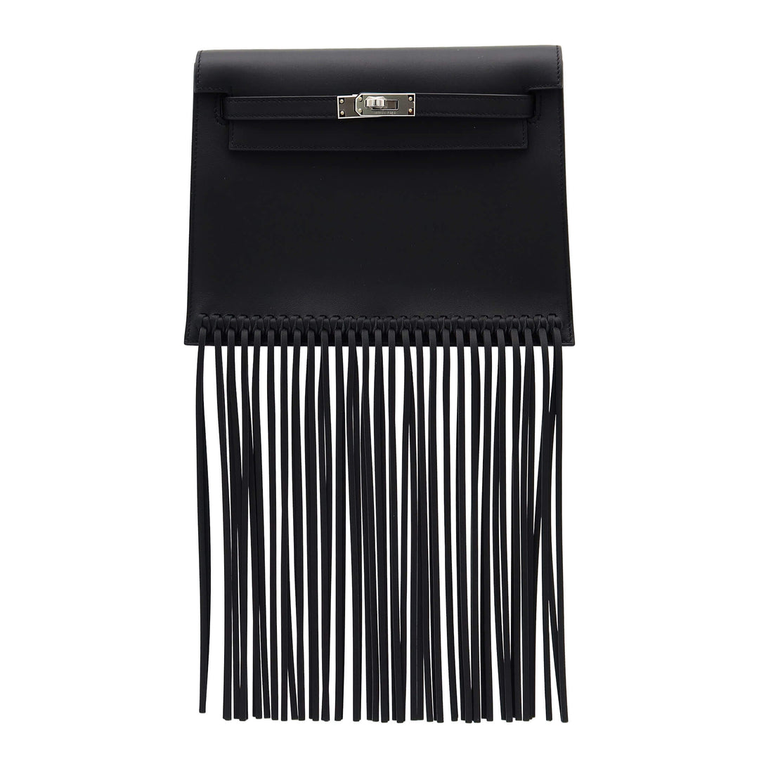 Hermès Kelly Danse Fringe Black Swift Palladium Hardware W Stamp Brand New