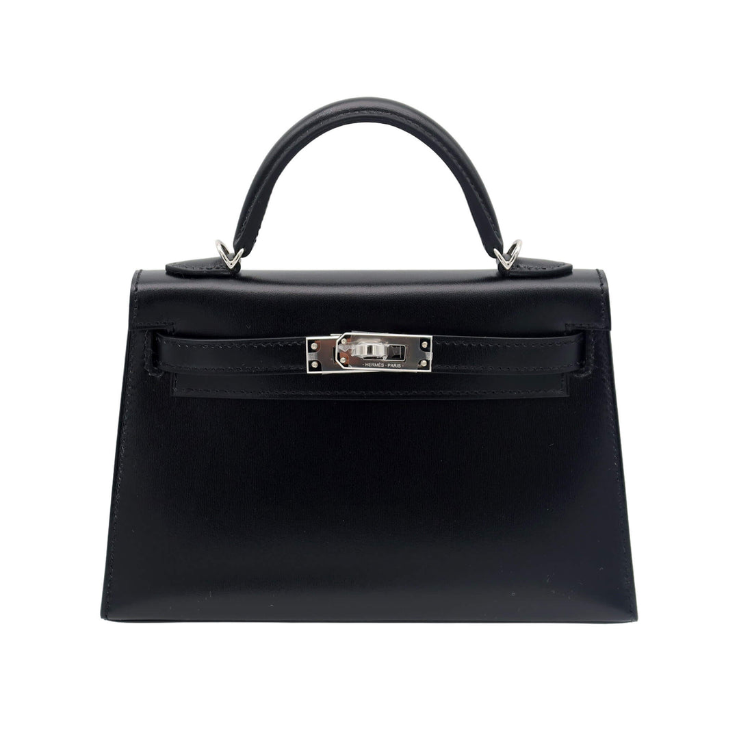 HERMES  エルメス  ミニケリー ドゥ  ブラック  ボックスカーフ  シルバー金具  K 刻印 - GINZA CELIA