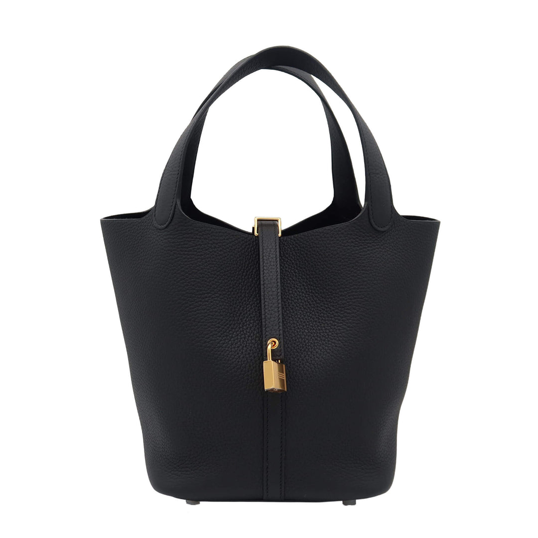Hermès Picotin Lock 22 Black Taurillon Clemence Gold Hardware K Stamp Brand New
