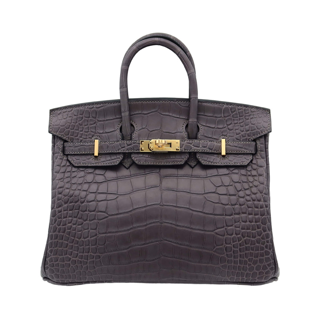 HERMES エルメス   バーキン25　グラファイト　アリゲーターマット　ゴールド金具　K刻印