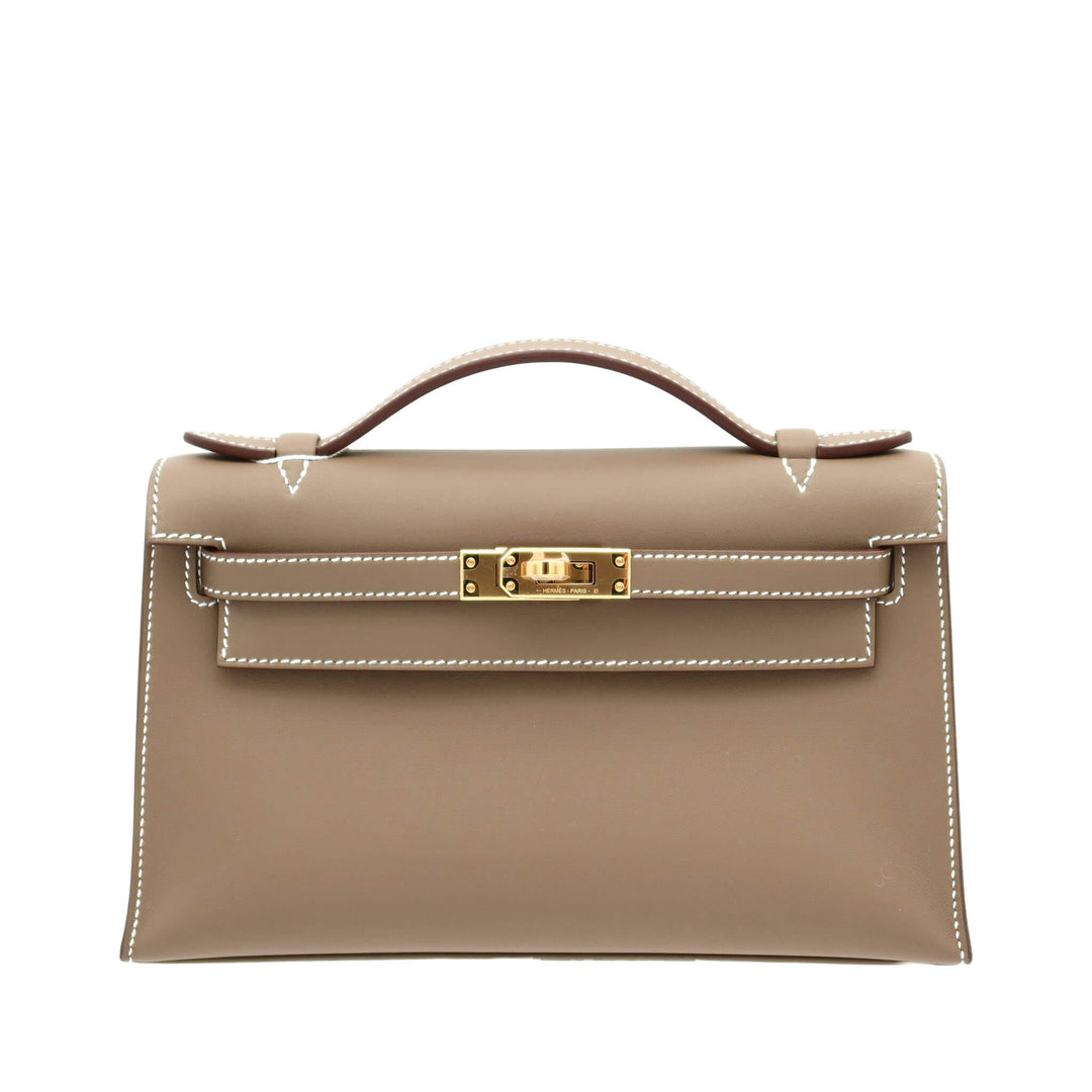 HERMES エルメス  ポシェットケリー　エトゥープ　スイフト　ゴールド金具　W刻印 - GINZA CELIA