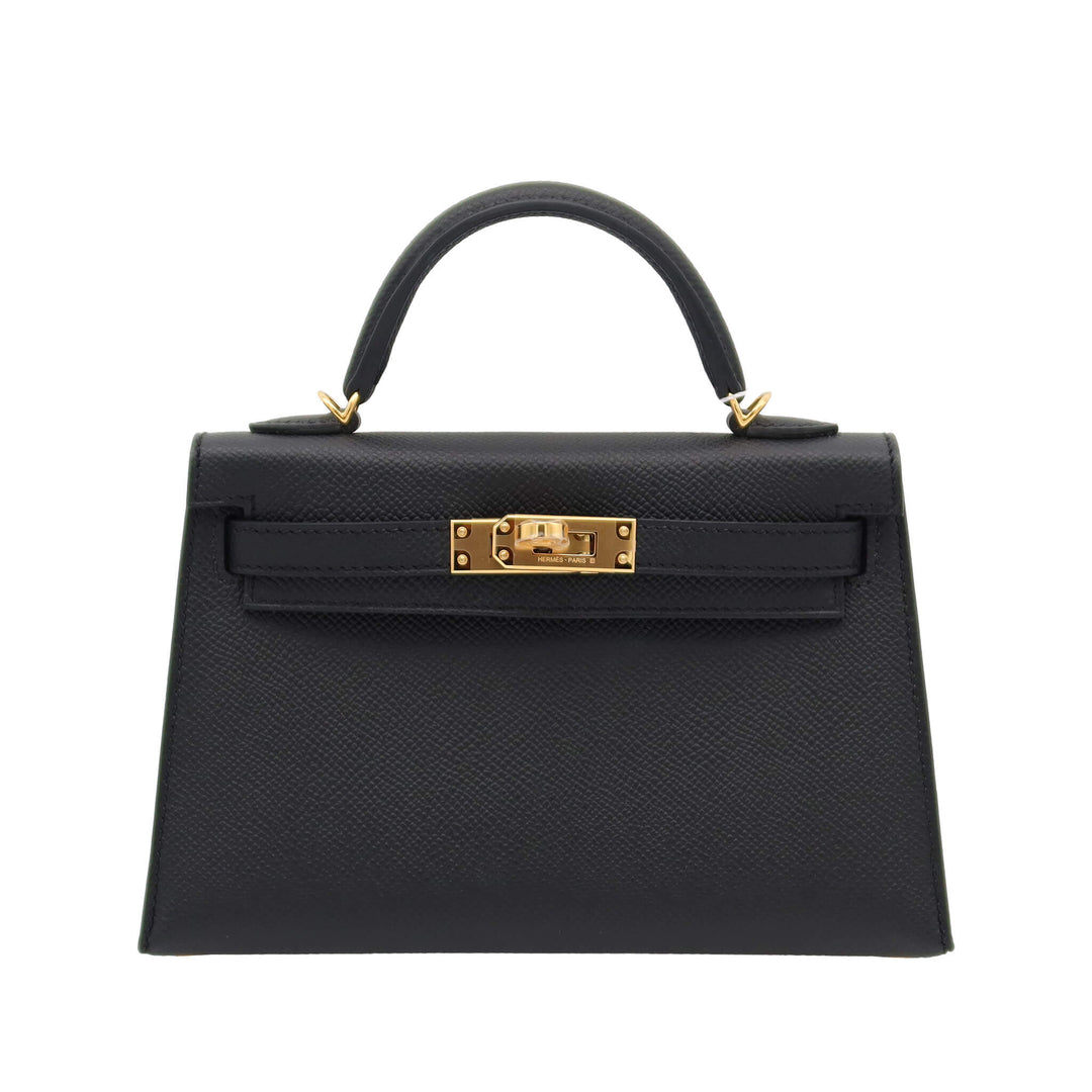 Hermès Mini Kelly II Black Epsom Gold Hardware K Stamp Brand New