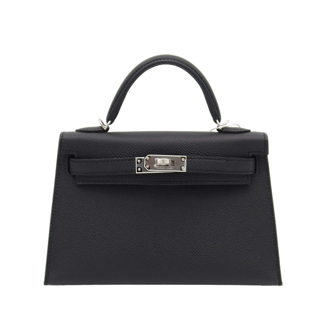 Hermès Mini Kelly II Black Epsom Palladium Hardware K Stamp Brand New