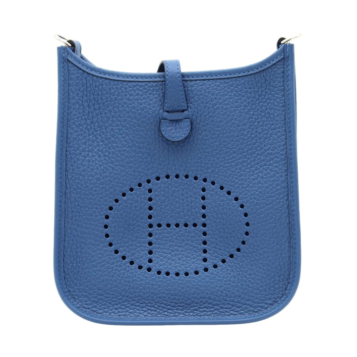 HERMÈS Hermès Evelyne TPM Blue Tie, Taurillon Crémant, Silver Hardware, K Stamp